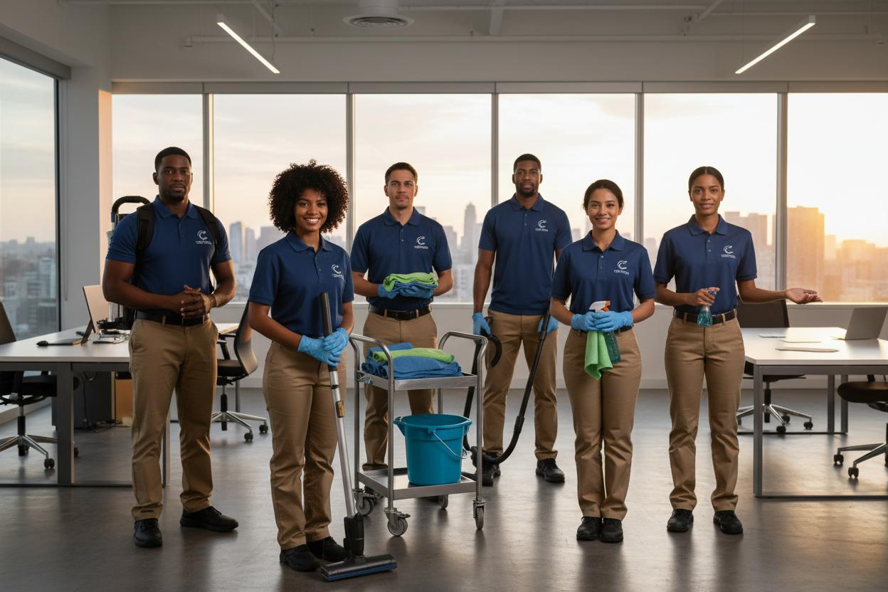 Apex Office Clean professional cleaning team in branded uniforms